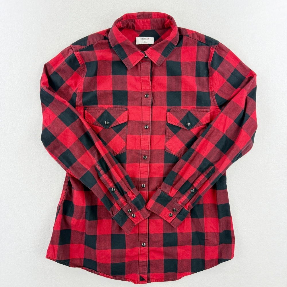 UNTUCKIT Womens‎ Flannel Size 10 Shirt Dylan Red Buffalo Plaid Snaps